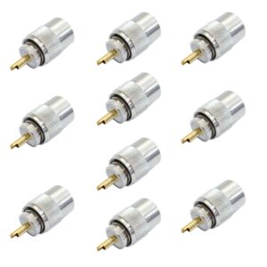 Set med 10 PNI PL259-kontakter för RG58-kabel, guld centralstift 9 mm