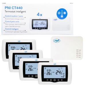 Smart termostat PNI CT440 trådlös, med WiFi, styr 4 zoner via internet, för värmeverk, pumpar, elektrov