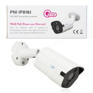 Videoövervakningskamera PNI IP818J, POE, kula 8MP, svart ljus, 2,8 mm lins, för utomhusbruk, vit