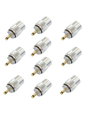 Set med 10 PNI PL259-kontakter för RG213-kabel, guld centralstift 9 mm