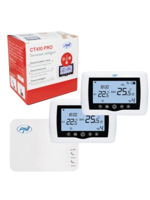 Smart termostat PNI CT410 PRO trådlös, med WiFi, styr 2 zoner via internet, för värmeverk, pumpar, el