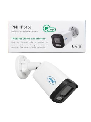 Videoövervakningskamera PNI IP515J POE, kula 5MP, 2,8 mm, för utomhusbruk, dubbelriktat ljud, vit Bildbeskrivning