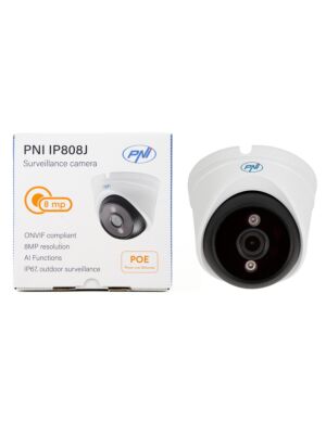 Videoövervakningskamera PNI IP808J, POE, 8MP, svart ljus, 2,8 mm lins, för utomhusbruk, vit