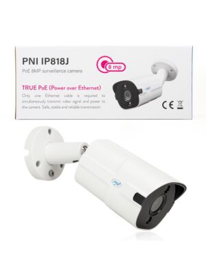 Videoövervakningskamera PNI IP818J, POE, kula 8MP, svart ljus, 2,8 mm lins, för utomhusbruk, vit