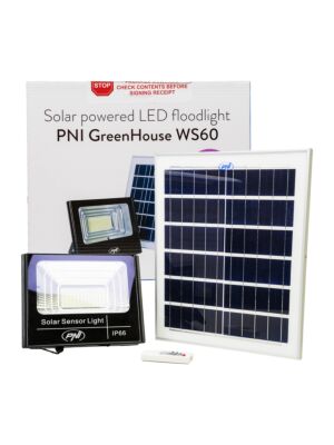 LED-reflektor 50W PNI GreenHouse WS60 med solpanel, 12AH batteri och rörelsesensor